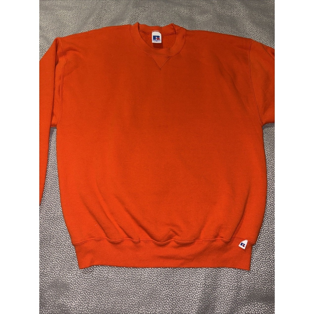 Vintage Russell Athletic Blank Orange Crewneck Sweatshirt Men's XL‎ 90s Boxy Fit